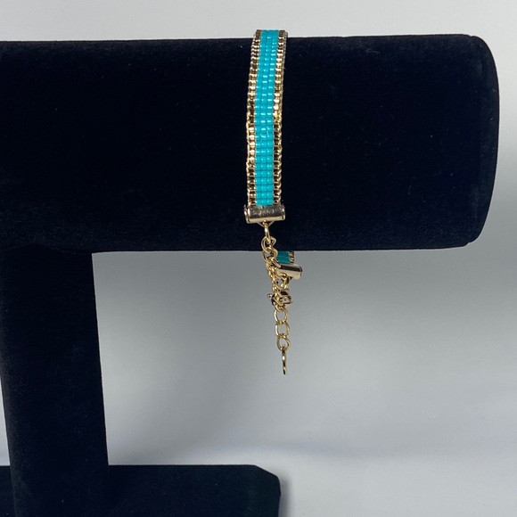 Teal and Gold  loom-beaded bracelet Miyuki Delica seed beads - Picture 3 of 9